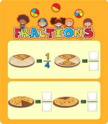 pizza fractions math worksheet vector image