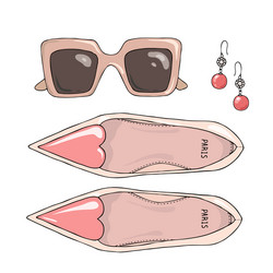 Fashion women shoes with sunglasses and earrings vector