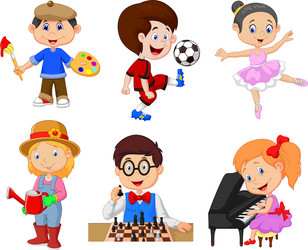 cartoon kids with different hobbies vector image