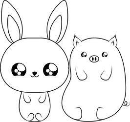 Cute piggy with bunny baby animals kawaii style vector