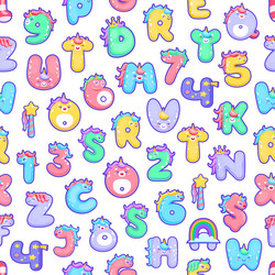 cartoon cute unicorn letters seamless pattern vector image