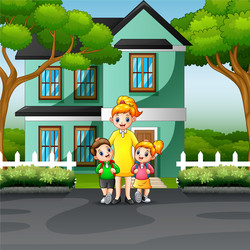 mother and children in front a house vector image