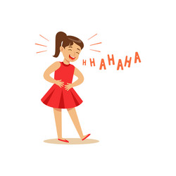 Girl in a red dress laughing out loud and holding vector