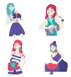 fashion collection with bright flat girls vector image