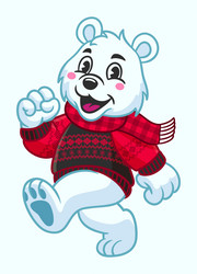 cheerful polar bear mascot wearing ugly sweater vector image