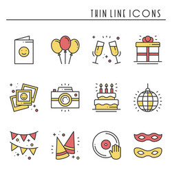 party celebration thin line icons set birthday vector image