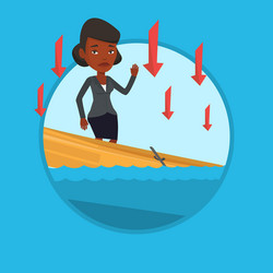 Business woman standing in sinking boat vector