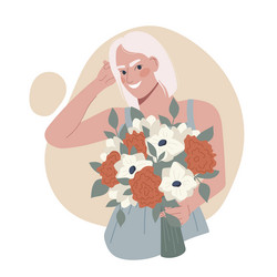 Woman with bouquet vector