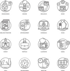 Web and mobile app development line icons 3 vector