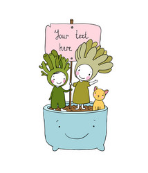 two fairies succulent cat and pot vector image