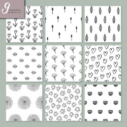 set of nine hand drawn seamless abstract patterns vector image