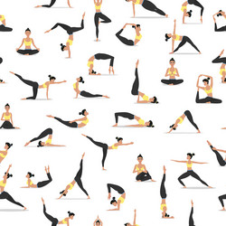 yoga asanas set seamless pattern vector image