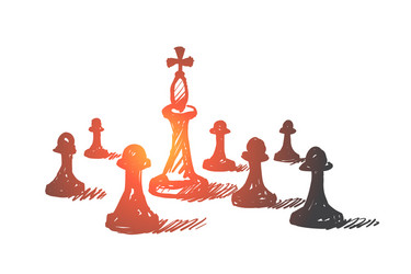 Hand drawn chess king between pawns vector