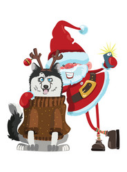 Cartoon santa claus does selfie with a dog vector