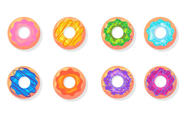 top view colorful donuts flat item set vector image