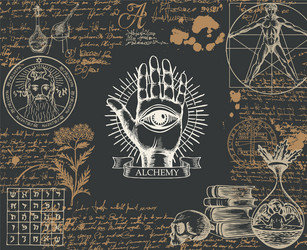 alchemy banner with hand-drawn sketches and notes vector image