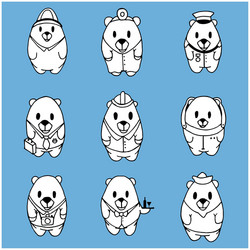 Big set of nine cartoon bears vector