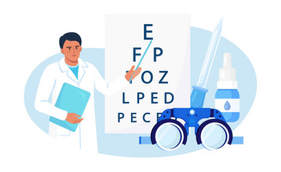 doctor ophthalmologist standing near eye test vector image