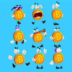 Funny bitcoin character sett crypto currency vector