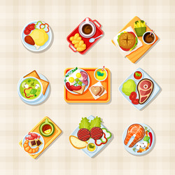 dishes with food top view set tasty asian vector image