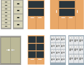 Set of office cabinet and locker in flat style vector