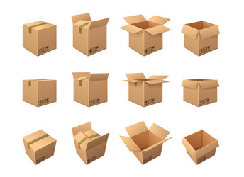 large set brown cardboard packing boxes vector image