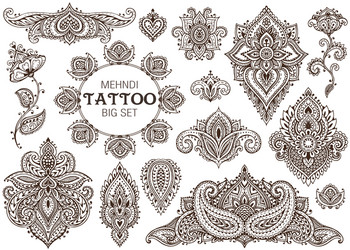 big set of henna floral elements vector image