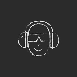 Man in a headphones icon drawn chalk vector