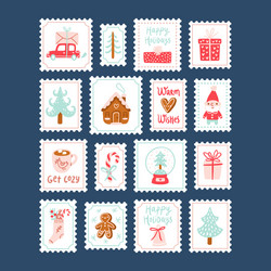 winter holidays decorative post stamps set vector image