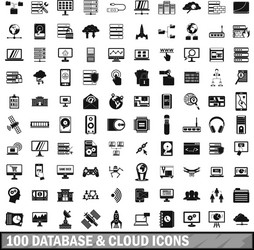 100 database and cloud icons set simple style vector image