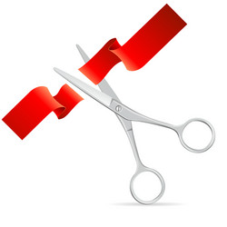 silver scissors cut red ribbon vector image