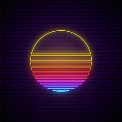 abstract neon sun sign 80s retro sunset vector image