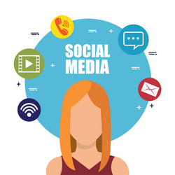 young woman with social media marketing icons vector image