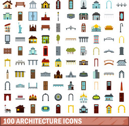 100 architecture icons set flat style vector