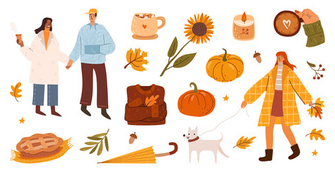 autumn mood people and food pumpkin at fall vector image