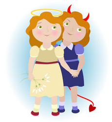 2 cartoon girls - devil and angel vector image