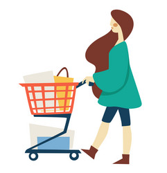 shopping woman with supermarket cart or trolley vector image