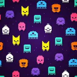 seamless retro game 8bit pixel monsters pattern vector image