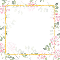 watercolor pink tiny flower branch with golden vector image