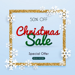 christmas sale banner in a frame of gold glitter vector image