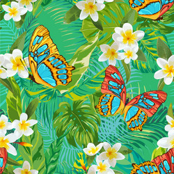 tropical seamless pattern with flowers butterflies vector image