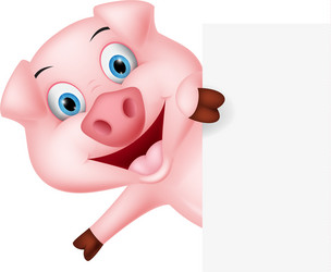 happy pig cartoon with sign vector image