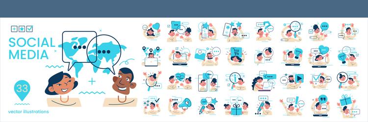 Set collection of different social media scenes vector