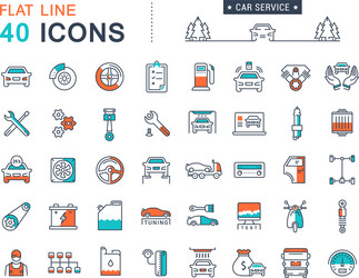 set flat line icons car service vector image