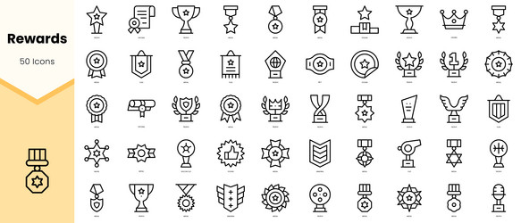 set of rewards icons simple line art style vector image