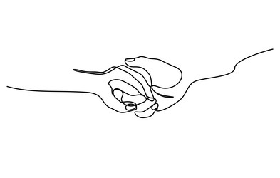 two hands holding in continuous line drawing vector image