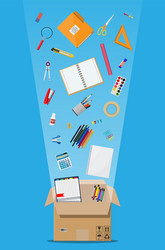 office accessories in cardboard box vector image