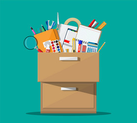 office accessories in wooden drawer vector image