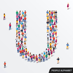 large group people in letter u form human vector image