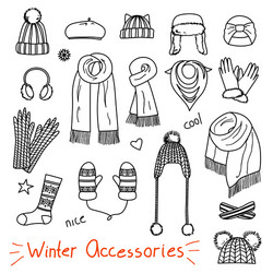 Set of hand drawn women accessories winter vector